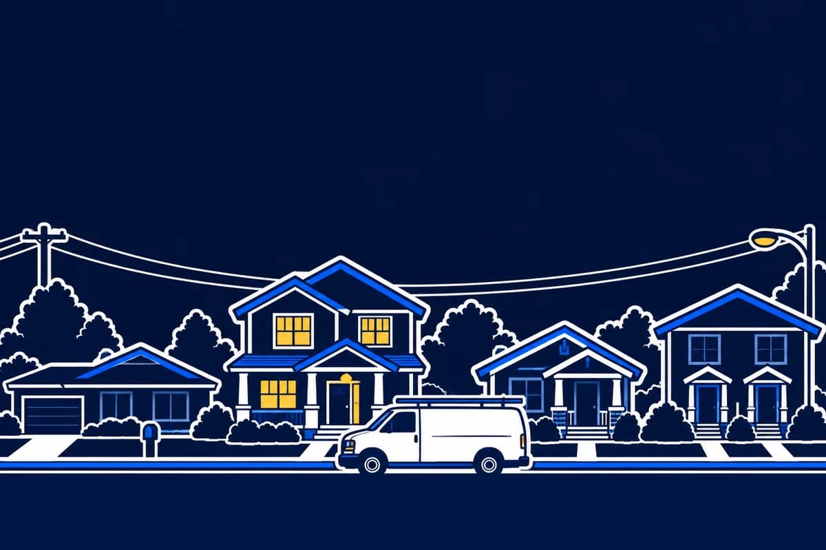 HomeHeroes illustration of a local service van in a neighborhood